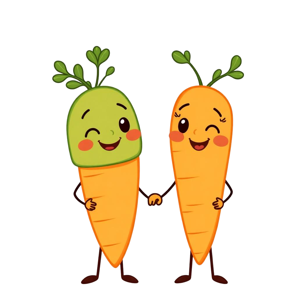 Two carrot characters holding hands