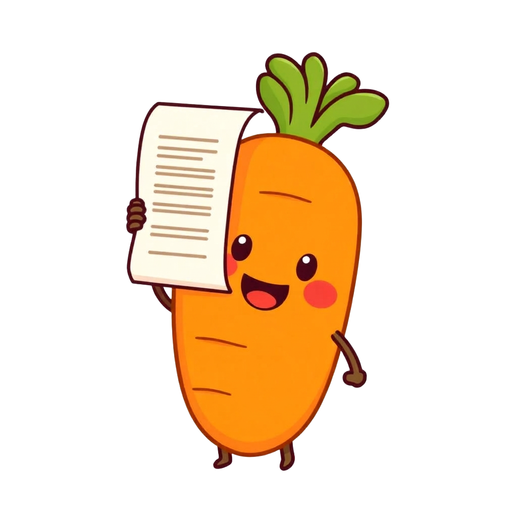 Carrot mascot holding a receipt